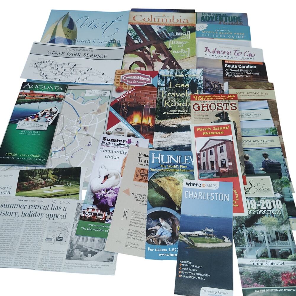 SC & GA Travel Ephemera Lot: 2009-2010 Brochures, Maps, Guides - Pre-Owned